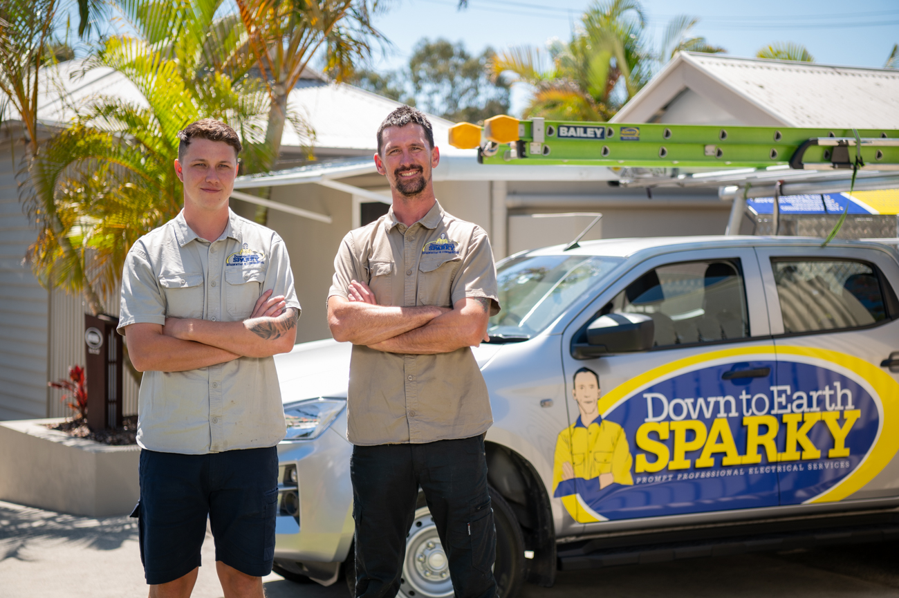 Down to Earth Sparky - 2 men and sparky ute